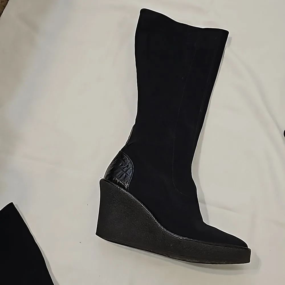 Donald Pliner Trike Tall Wedge Boots Size 8.5 Side Zip Black